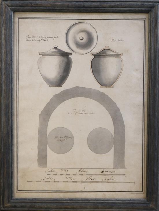 Early 19th century Italian School Architectural and archaeological studies of Livias tomb 18 x 13in.